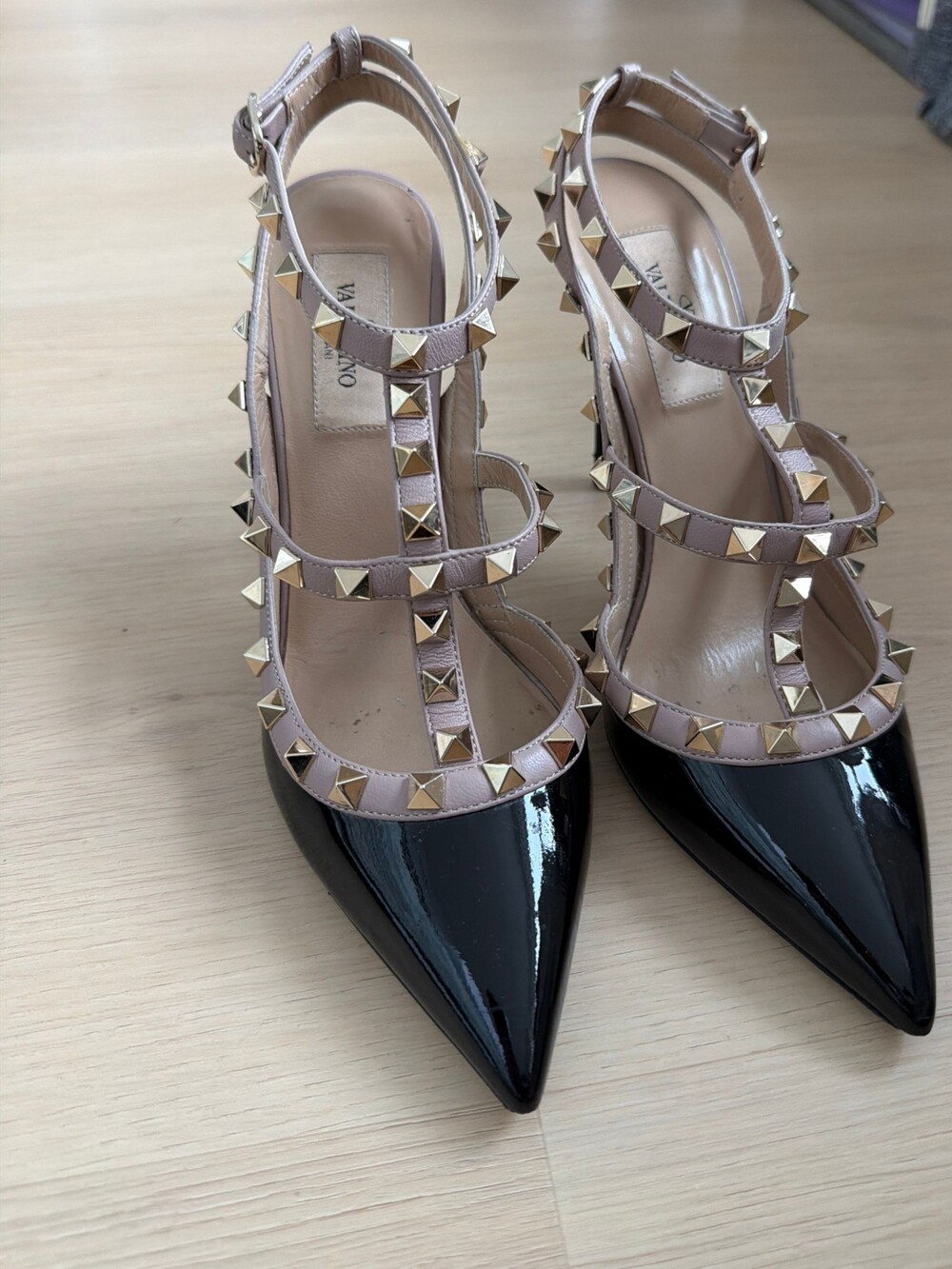 Valentino Garavani Black & Beige with Studs Stilettos 37.5
